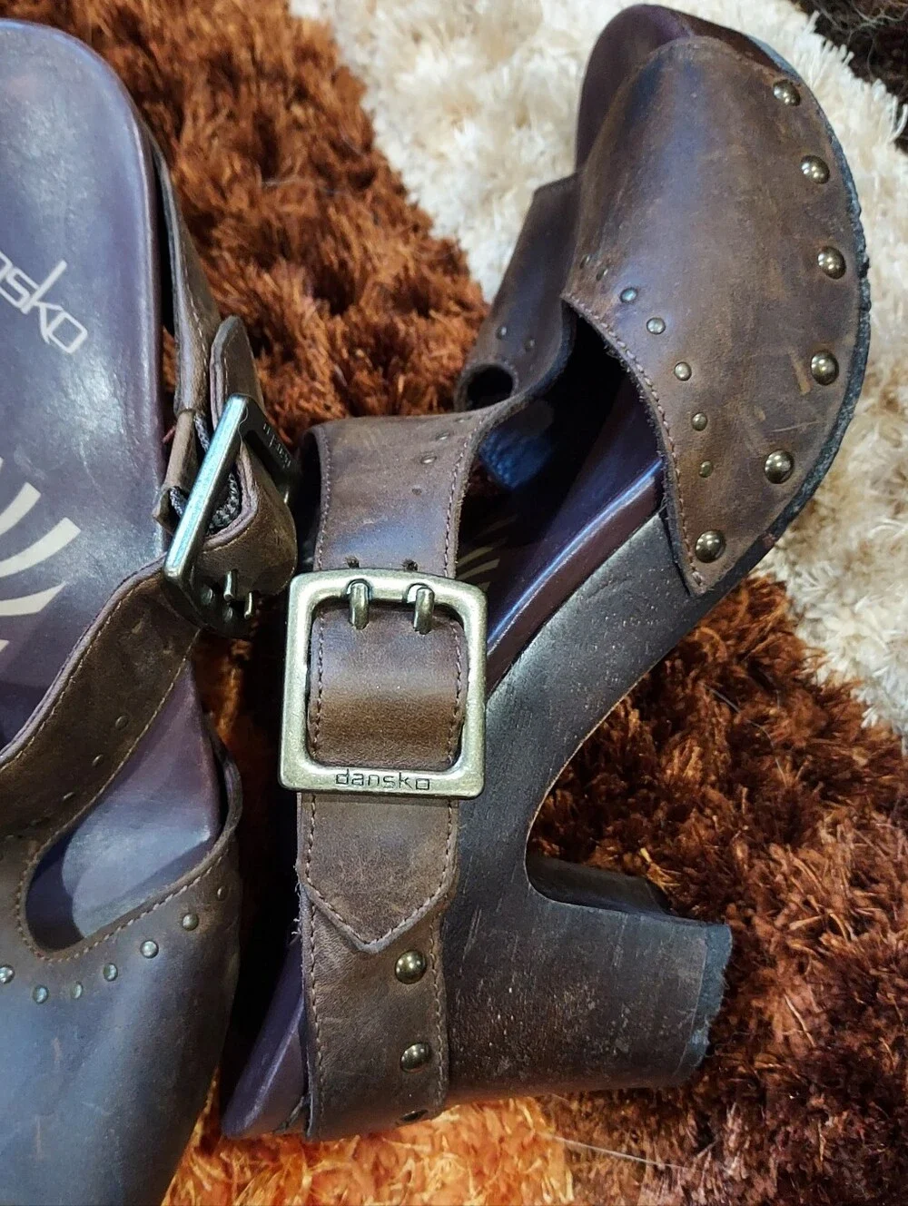 Dansko Brown Studded Leather Platform Sandals